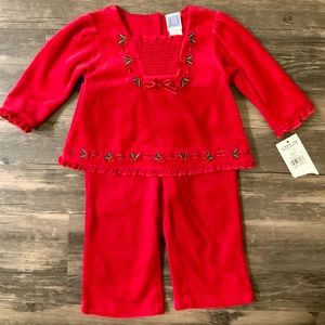 NWT Little Me Red Velvet Holly Christmas Outfit